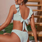 Dames Bikini-Set met Ruffle Top en Hoge Taille Bikini-bottom - Gestreept, Zacht Elastisch Stof