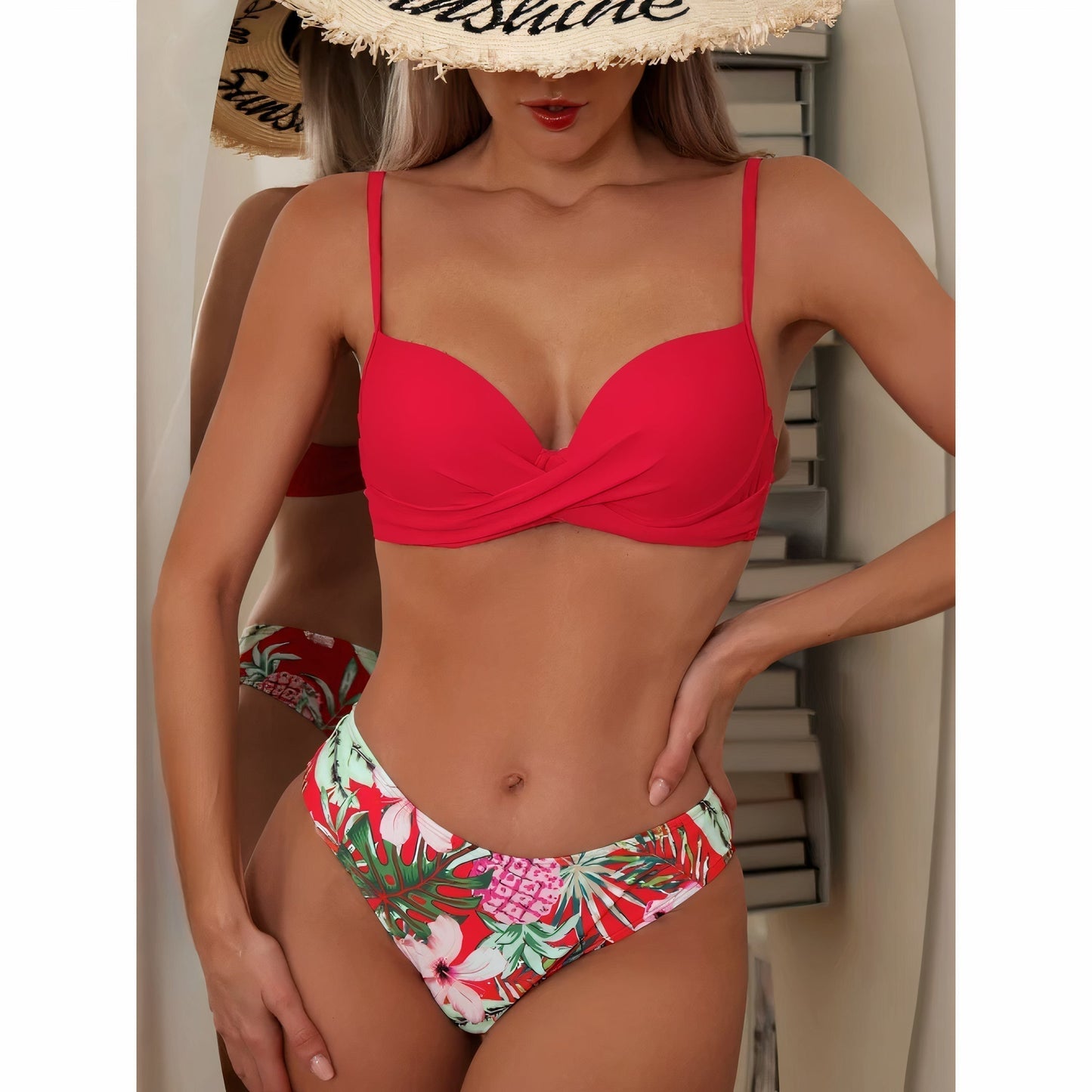 Driedelige bikini set voor dames – hoge taille – gekruist topje – verstelbare straps – ademend materiaal
