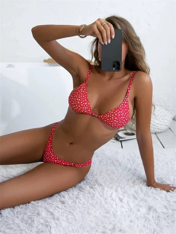 Vrouwen driehoekige bikini-set – minimale bedekking – verstelbare bandjes – bloemenprint