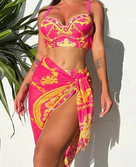 Boho Hoog Taille Bikini Set voor Vrouwen met Cover-up Vel̃