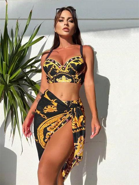 Boho Hoog Taille Bikini Set voor Vrouwen met Cover-up Vel̃
