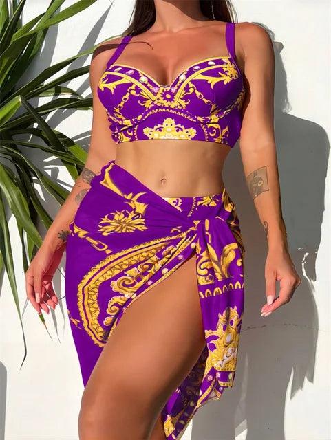 Boho Hoog Taille Bikini Set voor Vrouwen met Cover-up Vel̃