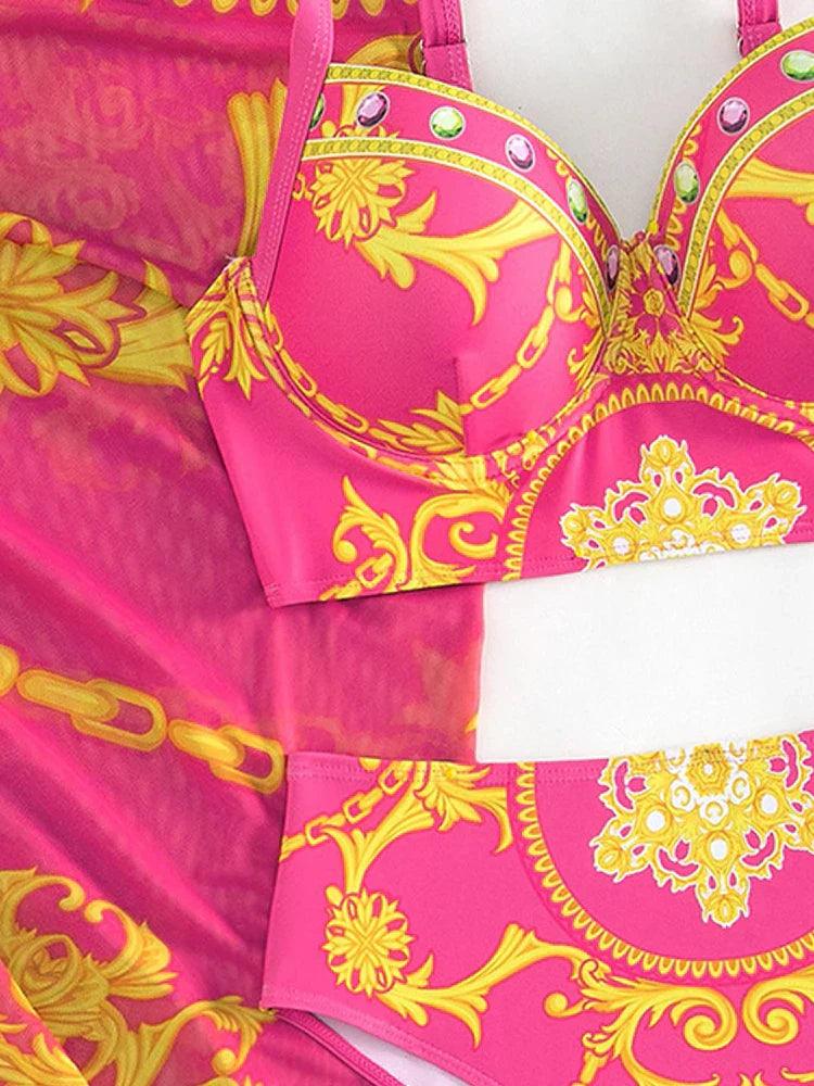 Boho Hoog Taille Bikini Set voor Vrouwen met Cover-up Vel̃