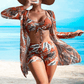3-delige badpak voor dames - Transparante lange cardigan, getailleerd bikini top en high-waist short