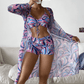 3-delige badpak voor dames - Transparante lange cardigan, getailleerd bikini top en high-waist short