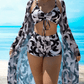 3-delige badpak voor dames - Transparante lange cardigan, getailleerd bikini top en high-waist short