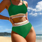 Damesbikinitoestel met Ribstructuur, Hoge Slip, Verstelbare Bandjes