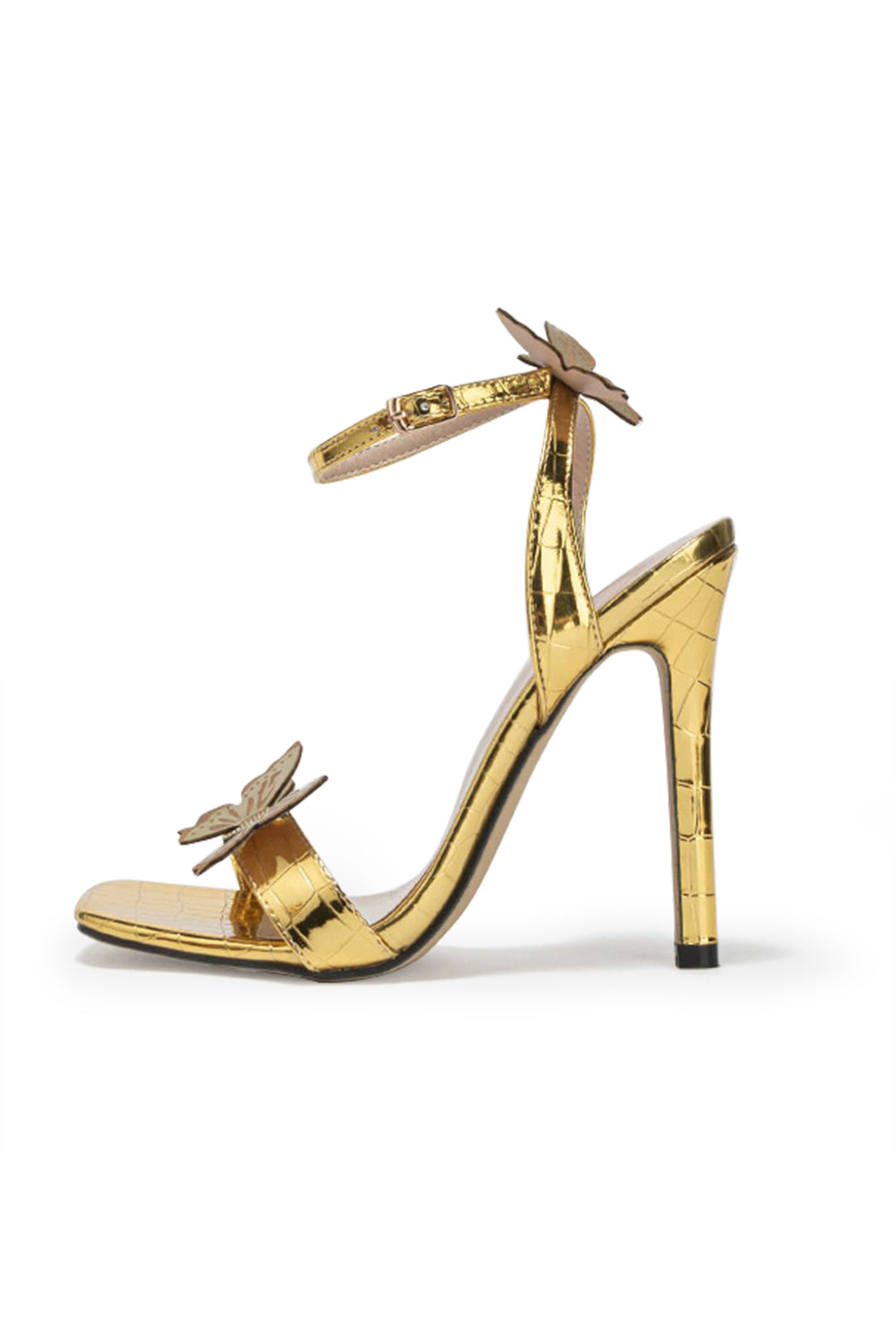 Vierkante hoge hak sandalen met vlinderdecoratie voor een elegante uitstraling
