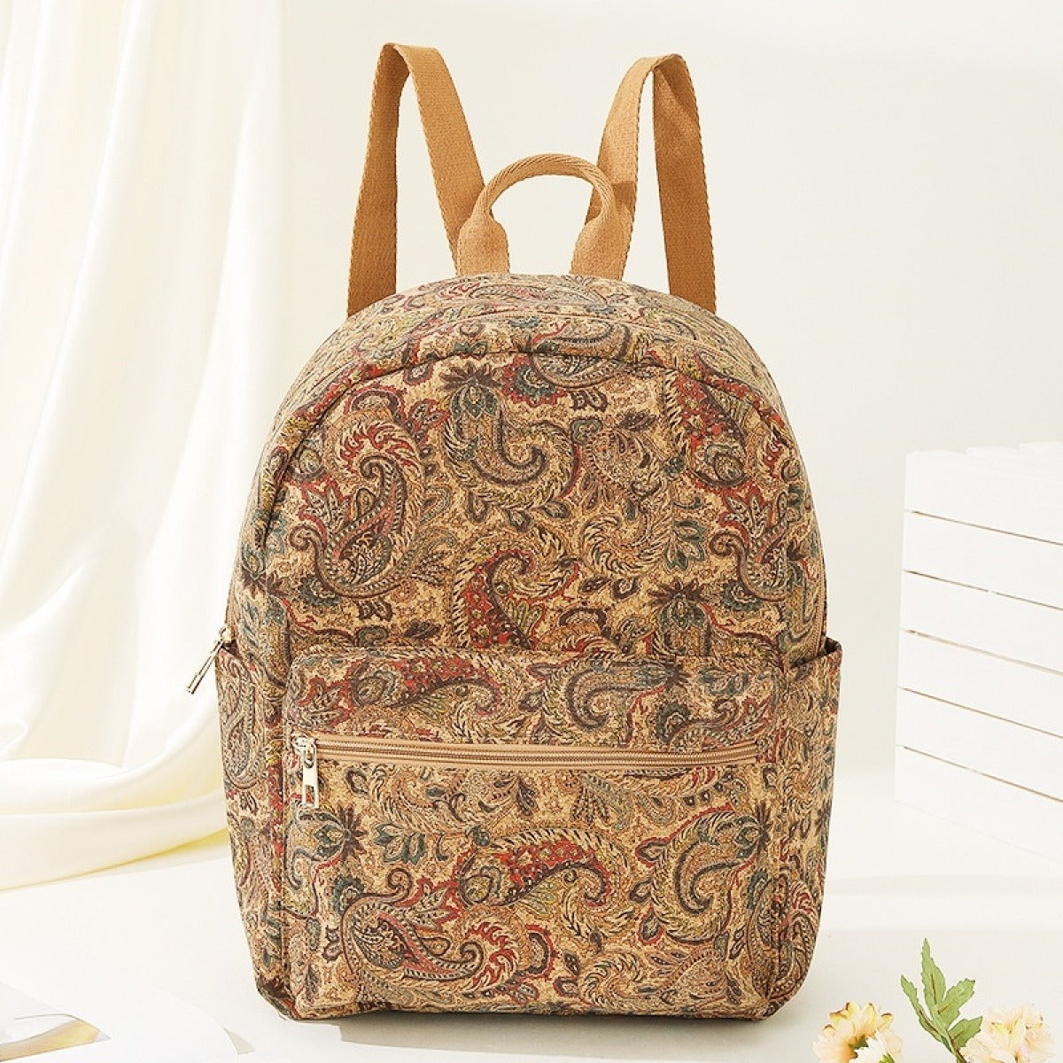 Bedrukte stoffen rugzak met grote inhoud in vintage stijl - Francis