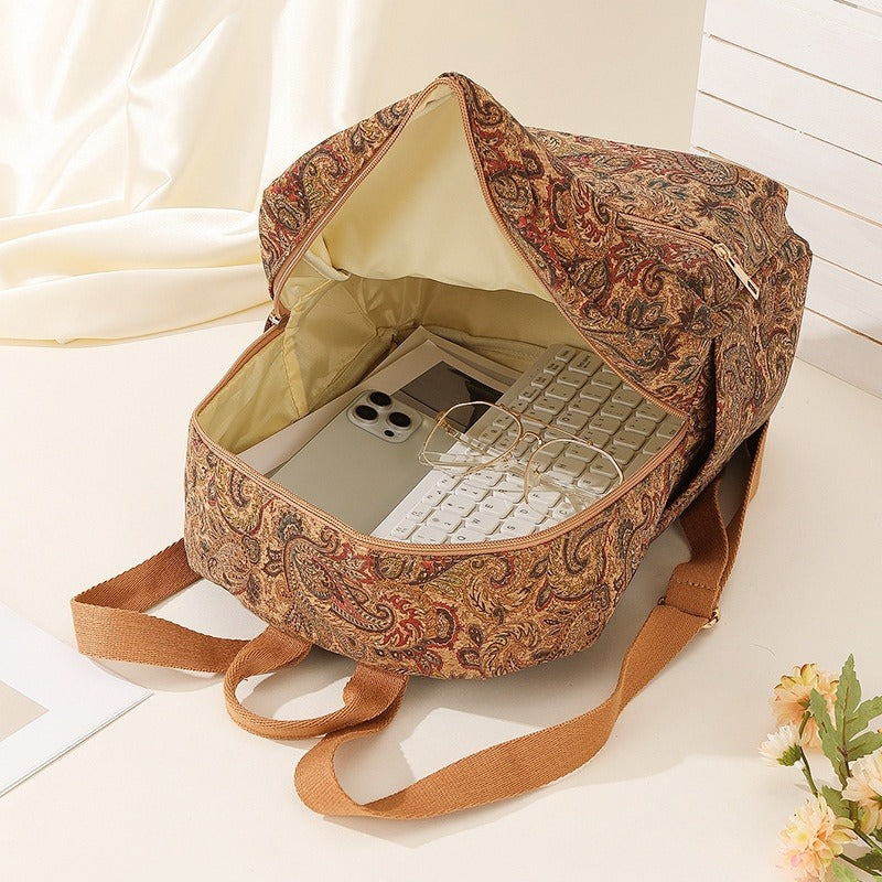 Bedrukte stoffen rugzak met grote inhoud in vintage stijl - Francis