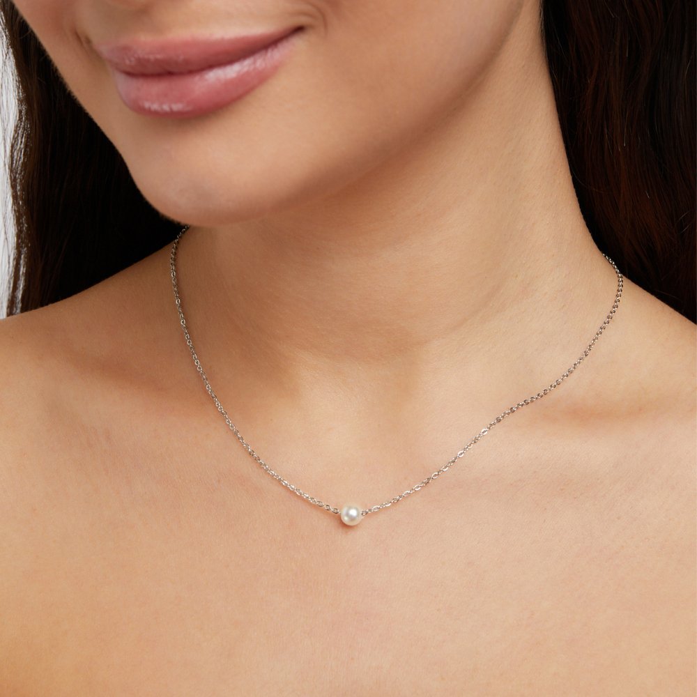 Elegante Solitaire Ketting met Zilveren Parel - Zacht en Stijlvol Sieradencijfer