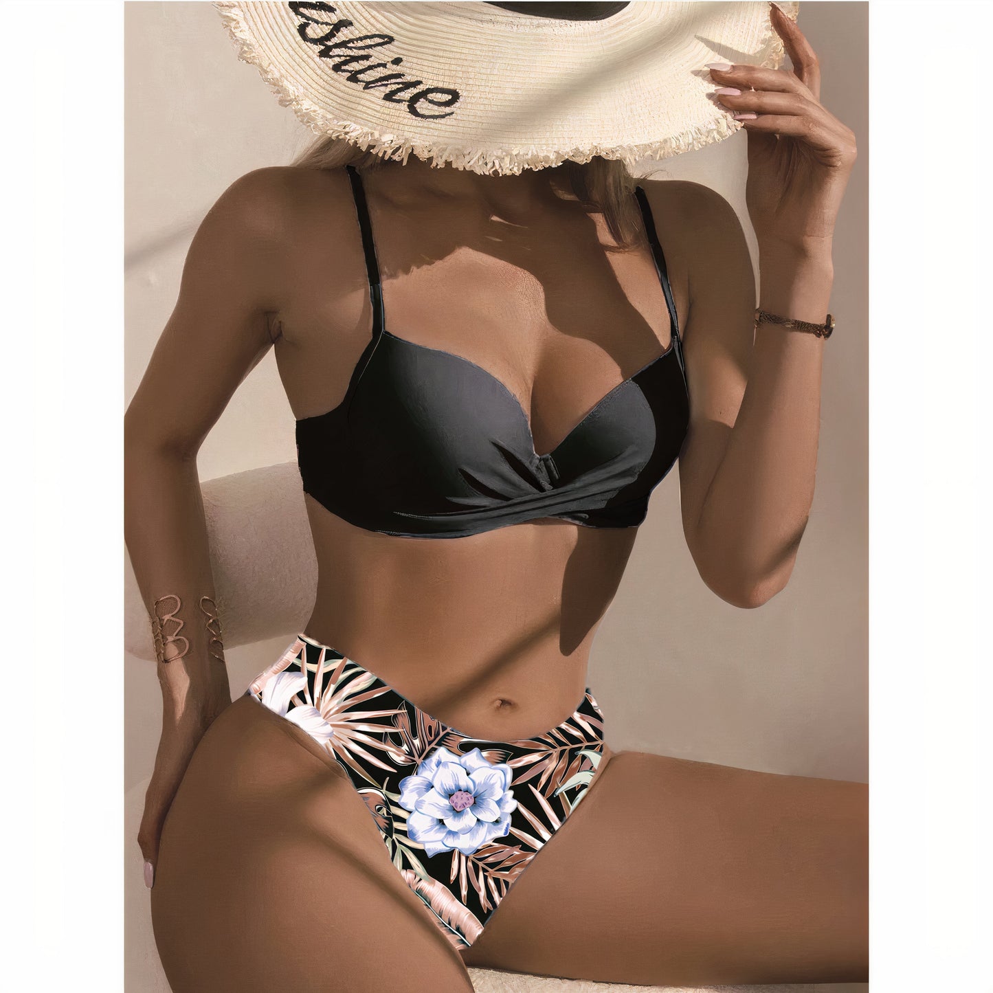 Driedelige bikini set voor dames – hoge taille – gekruist topje – verstelbare straps – ademend materiaal