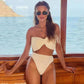 Dames Badpak Set – Strapless Bustier Top – Elegante Hoge Taille – Strik Detail – Elastisch Pas